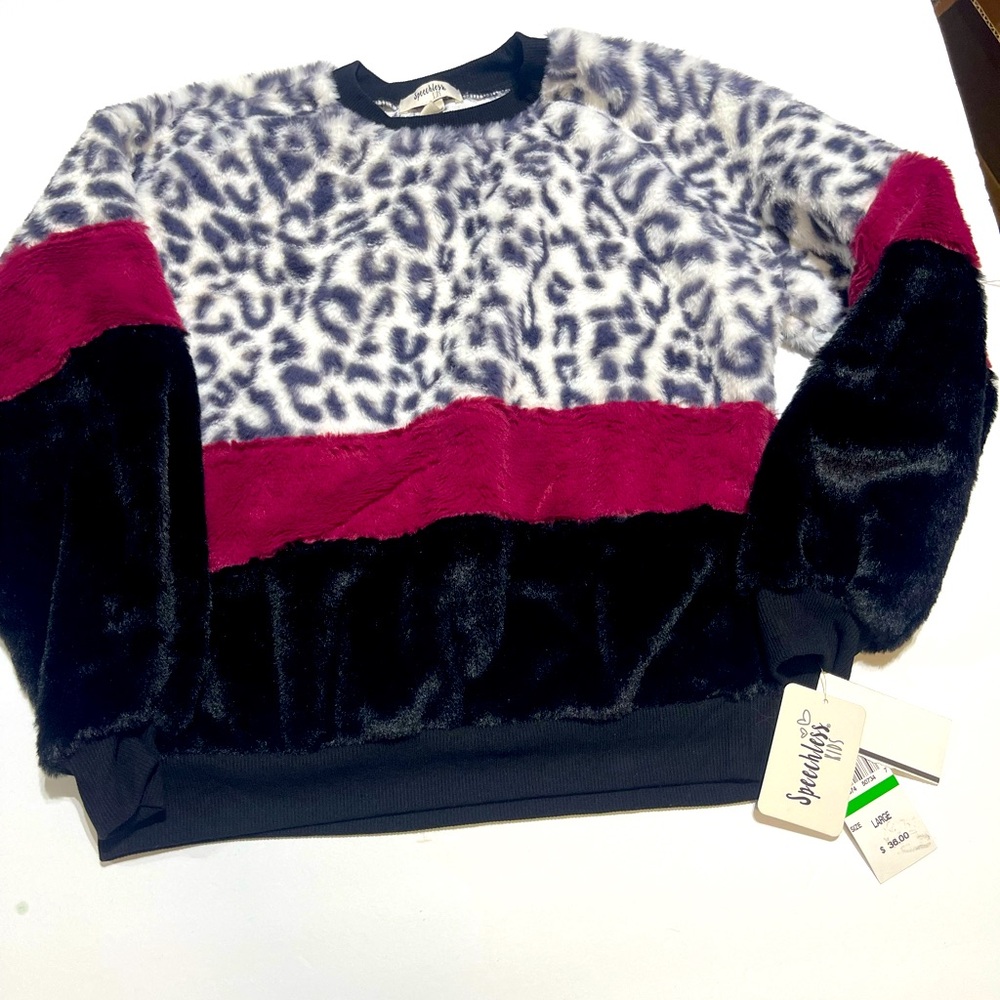Girls' Fuzzy Leopard Sweater